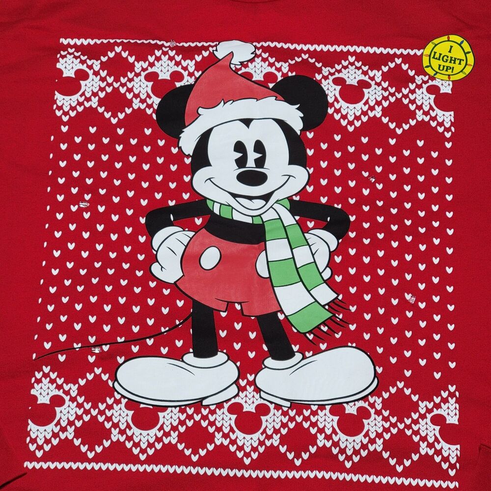 Disney M Mouse Christmas Red Unisex Crew Neck Sweatshirt w/ Lights - 3XL NWT